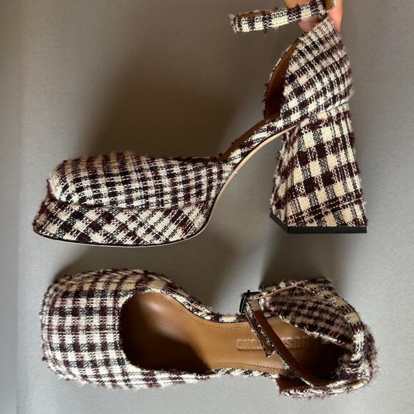 SHUSHU TONG - Tweed Platform block heels - burgundy red - 7.5 but fits like 8 - Picture 2 of 7